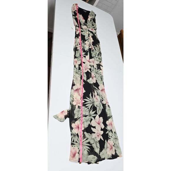 Lulus Maxi Dress Small Womens Love Interest Black Floral Flowy V-Neck Lined NWOT - Picture 15 of 16